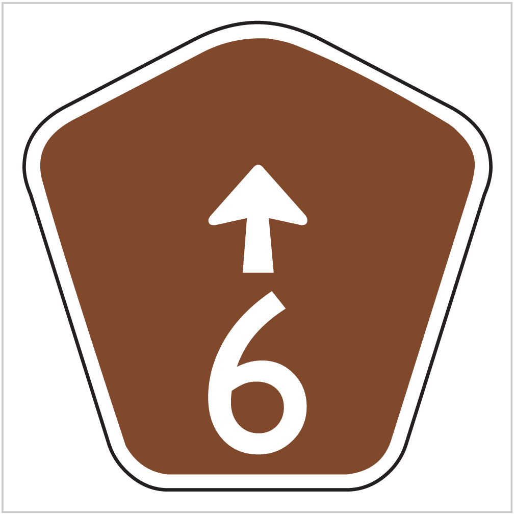 G8-9-2 – TOURIST DRIVE - Brown and white directional sign with number 6 and upward arrow, produced by ASAP Signs for clear wayfinding and navigation