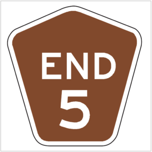 G8-9-3 – TOURIST DRIVE - A brown and white sign displaying the text "End 5," indicating the conclusion of a route or section made by ASAP Signs