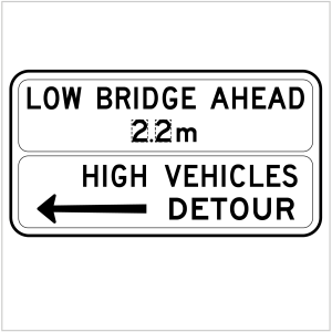 G9-3 LOW BRIDGE AHEAD - HIGH VEHICLES DETOURG9-3 LOW BRIDGE AHEAD - HIGH VEHICLES DETOUR
