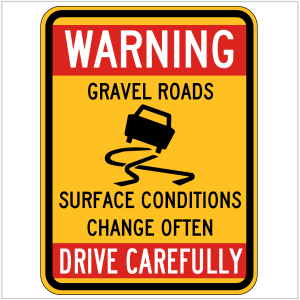 MR-WM-47 Warning sign indicating a car driving on a gravel road, emphasising caution for drivers in the area created by ASAP Signs WA ONLY