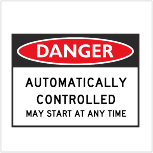 DGR-076 - DANGER - AUTOMATICALLY CONTROLLED MAY START AT ANY TIME - HAZARD SIGNS SUPPLIER WA ONLY