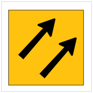 MMS-POS-14 - TWO UP RIGHT ARROWS INDICATE TRAFFIC CONTINUES IN TW LANES CORFLUTE - MULTI MESSAGE TEMPORARY WARNING SIGNS WA