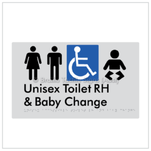 BTS33RHN-SLV BRAILLE TACTILE UNISEX TOILET RIGHT HAND WITH BABY CHANGE