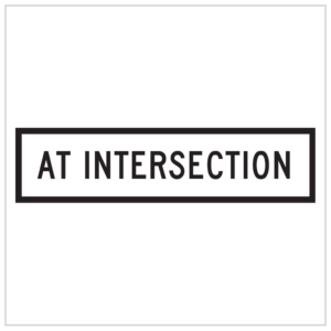 GM9-91B – AT INTERSECTION ROAD SIGN IN A BOLD BLACK LETTERING ON A WHITE BACKGROUND