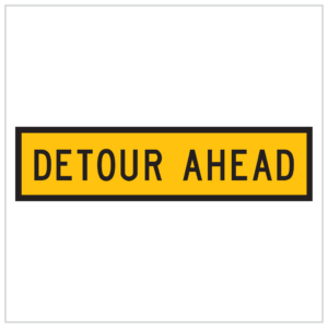 TM1-6B – DETOUR AHEAD- Yellow detour ahead sign indicating a change in the usual route for drivers