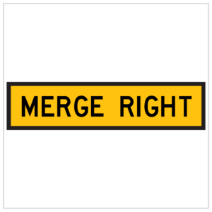 TM2-40B – MERGE RIGHT IN BLACK TEXT AND YELLOW BACKGROUND SIGN