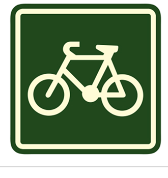 A green and white sign displaying a bicycle, indicating recreational use from ASAP Signs