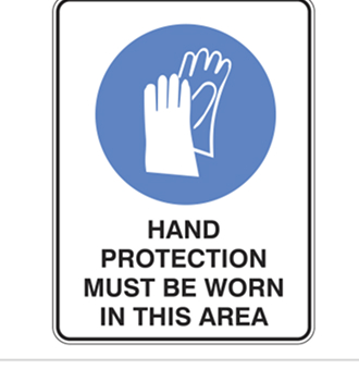 Hand protection sign made by ASAP Signs, the leading safety sign posts supplier in Perth