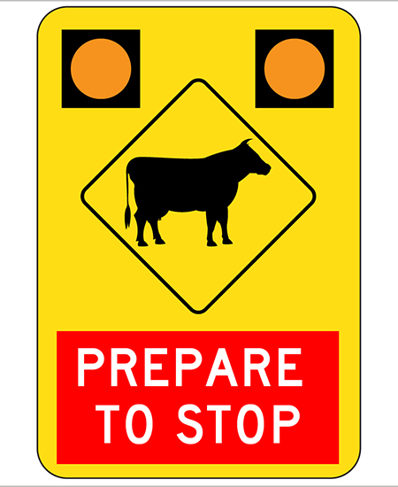 Prepare to stop temporary warning sign in yellow and red used for traffic safety and driver alert on the road